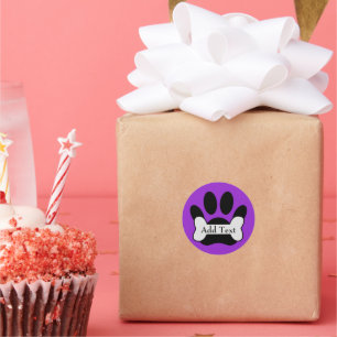 Dog Paw Print And Bone On Light Purple Classic Round Sticker