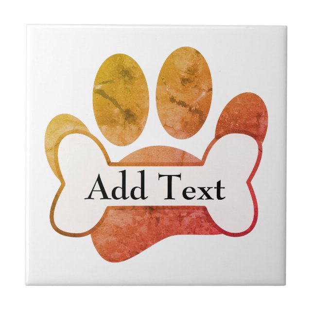 Dog Paw Print And Bone With Texture Custom Text Tile (Front)