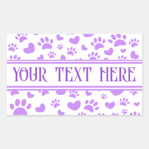 Dog Paw Print and Hearts Custom Name Purple Pet Sticker