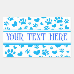Dog Paw Print and Hearts With Custom Name Blue Sticker