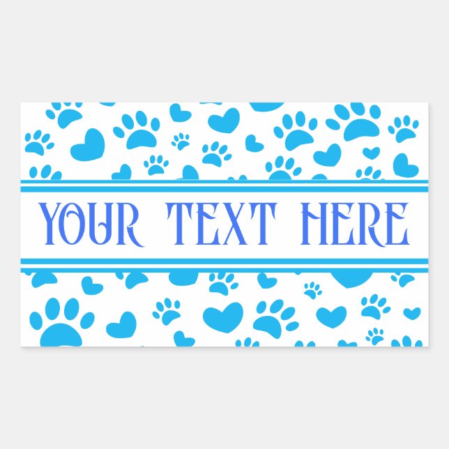 Dog Paw Print and Hearts With Custom Name Blue Sticker (Front)