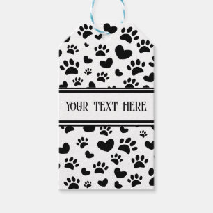 Dog Paw Print and Hearts With Custom Name Gift Tags