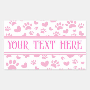 Dog Paw Print and Hearts With Custom Name Pink Sticker