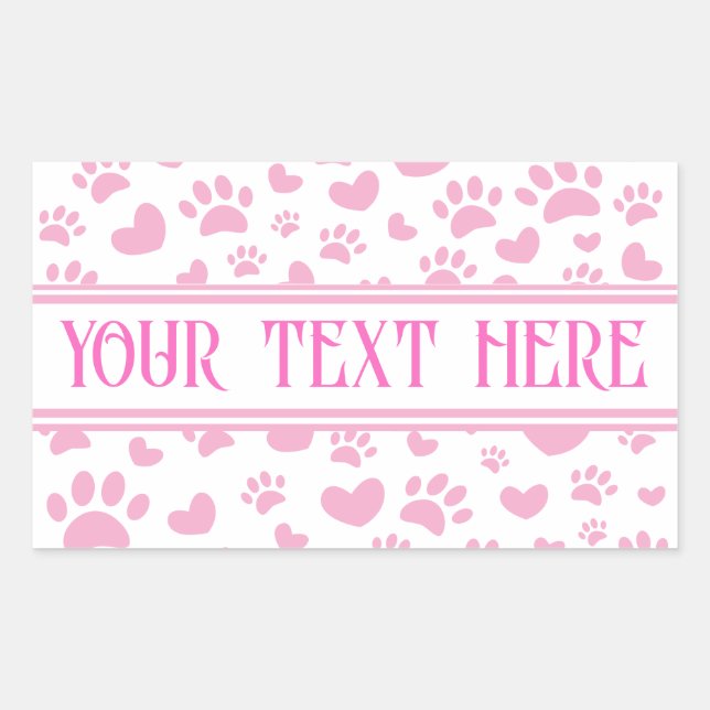 Dog Paw Print and Hearts With Custom Name Pink Sticker (Front)