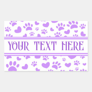 Dog Paw Print and Hearts With Custom Name Purple Sticker