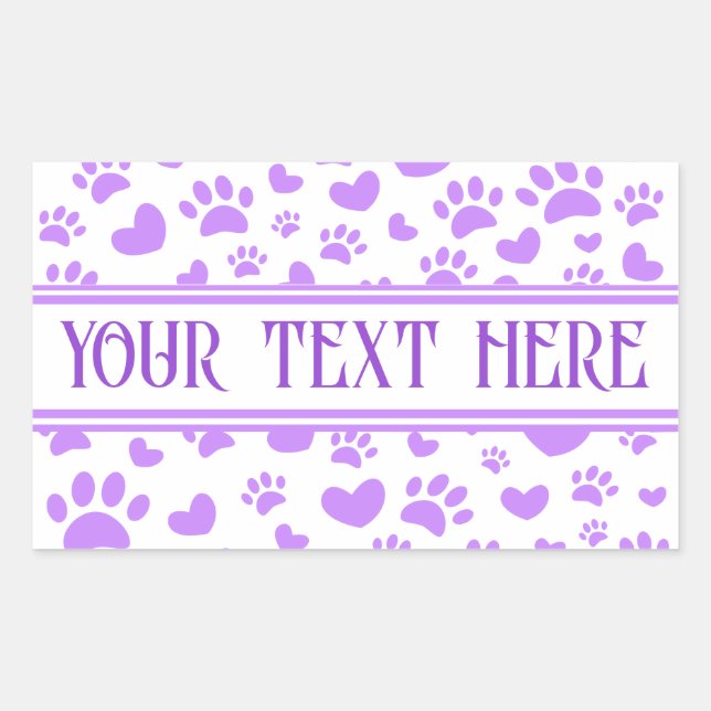 Dog Paw Print and Hearts With Custom Name Purple Sticker (Front)