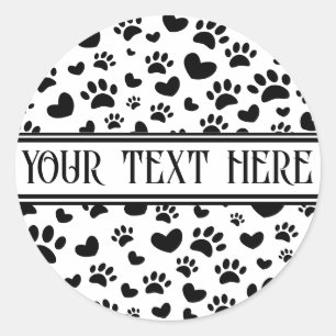 Dog Paw Print and Hearts With Editable Name Classic Round Sticker