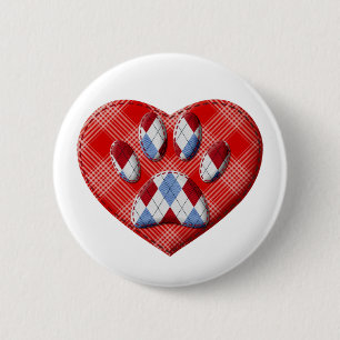 Dog Paw Print And Red Heart Drawing 2 Inch Round Button