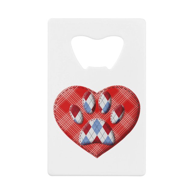 Dog Paw Print And Red Heart Drawing Credit Card Bottle Opener (Front)