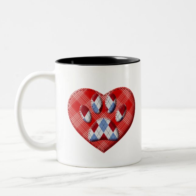 Dog Paw Print And Red Heart Drawing Two-Tone Coffee Mug (Left)