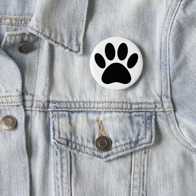 Dog Paw Print Art Black and White 2 Inch Round Button (In Situ)
