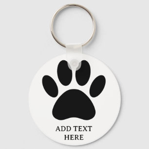 Dog Paw Print Art Black and White Custom Text Keychain