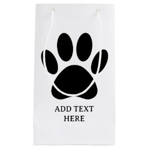 Dog Paw Print Art Black and White Custom Text Small Gift Bag