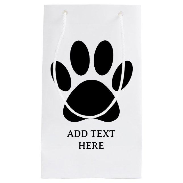 Dog Paw Print Art Black and White Custom Text Small Gift Bag (Front)