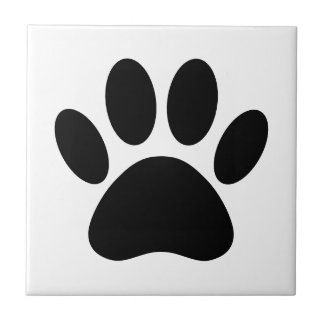 Dog Paw Print Art Black and White Tile