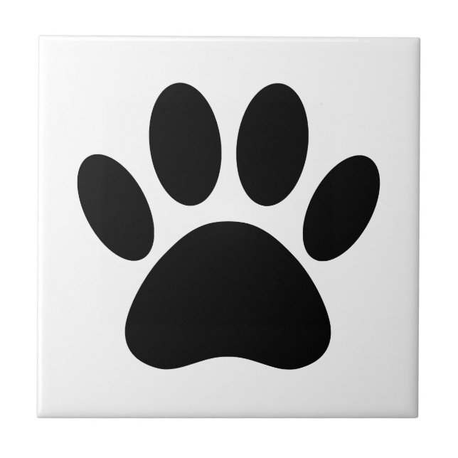 Dog Paw Print Art Black and White Tile (Front)