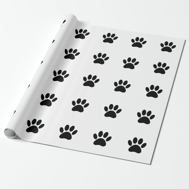 Dog Paw Print Art Black and White Wrapping Paper (Unrolled)
