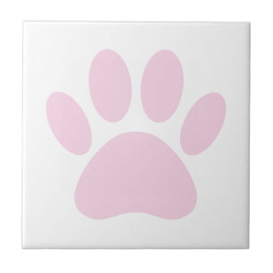 Dog Paw Print Art Light Pink and White Tile