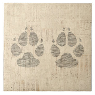Dog Paw Print Art with Script Paper Background Tile