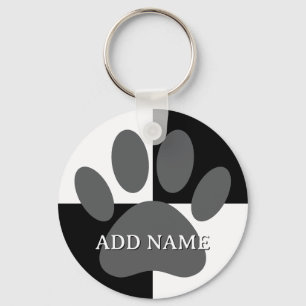 Dog Paw Print Black and White Custom Keychain