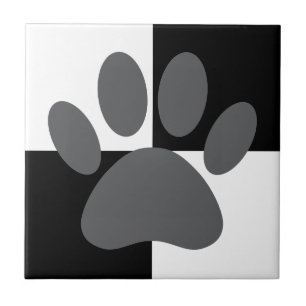 Dog Paw Print Black and White Custom Tile