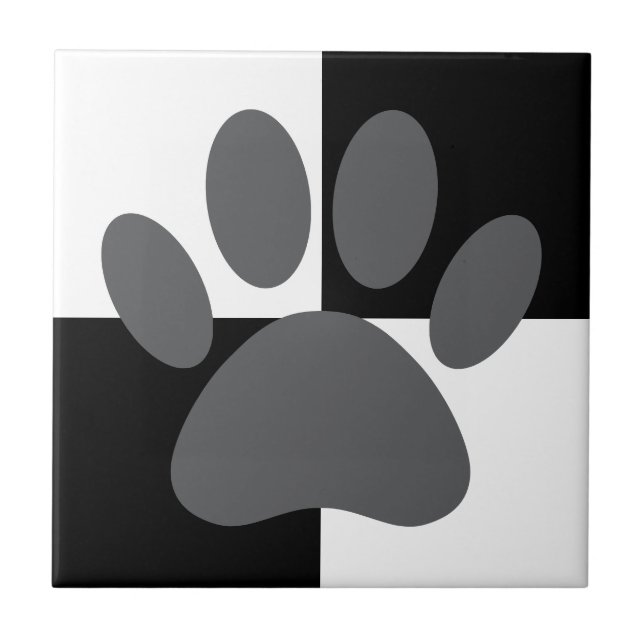 Dog Paw Print Black and White Custom Tile (Front)