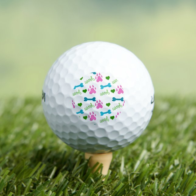 Dog Paw Print Bone Woof Pattern Pink Golf Balls (Insitu Tee)