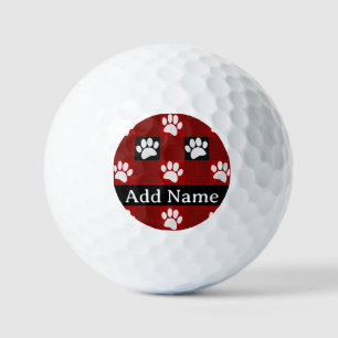 Dog Paw Print Buffalo Plaid In Black and Red Golf Balls