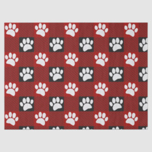 Dog Paw Print Buffalo Plaid In Black and Red Tissue Paper