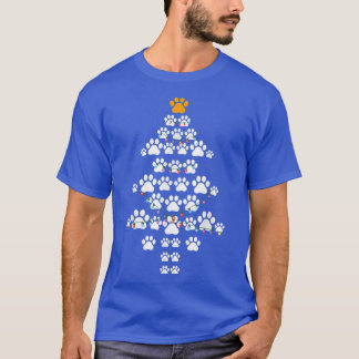 Dog Paw Print Christmas Tree Cool Christmas Costum T-Shirt