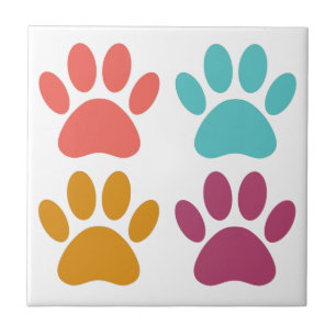 Dog Paw Print Cool Colours Tile