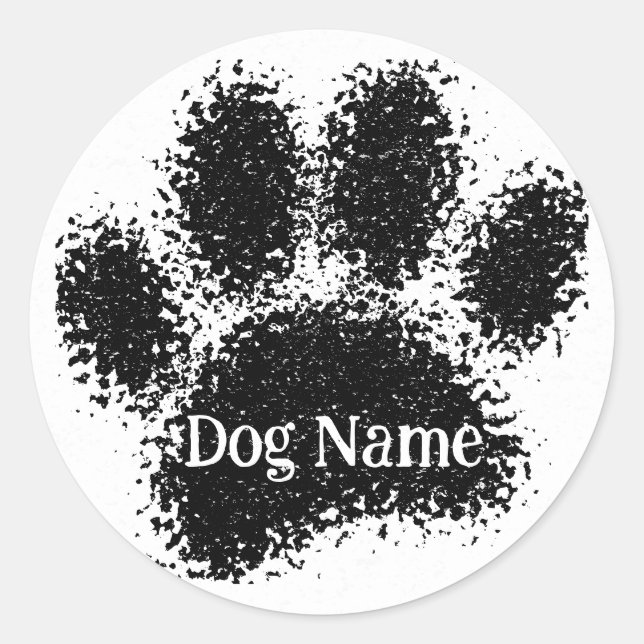 Dog Paw Print Custom Name Rubber Stamp Effect Classic Round Sticker (Front)