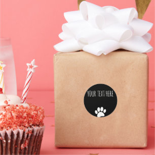 Dog Paw Print Custom Text Black Classic Round Sticker