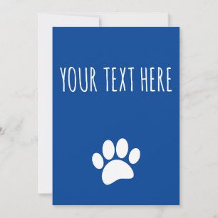 Dog Paw Print Custom Text Blue Invitation