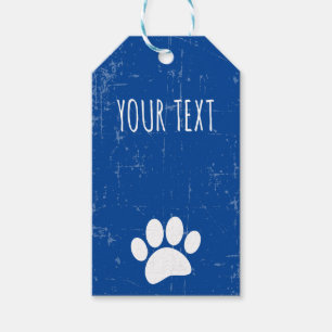 Dog Paw Print Custom Text Distressed Blue Gift Tags