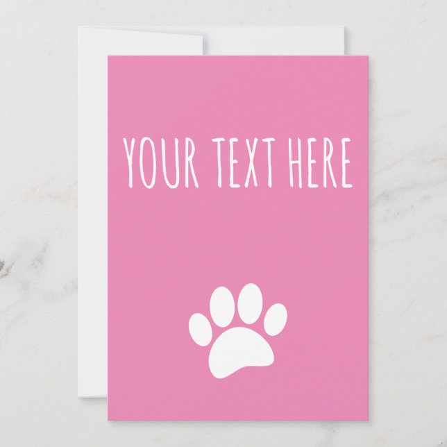Dog Paw Print Custom Text Pink Invitation (Front)