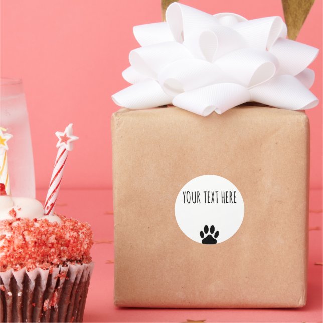 Dog Paw Print Custom Text White Classic Round Sticker (Party)