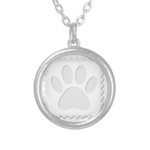 Dog Paw Print Cut Out Silver Plated Necklace