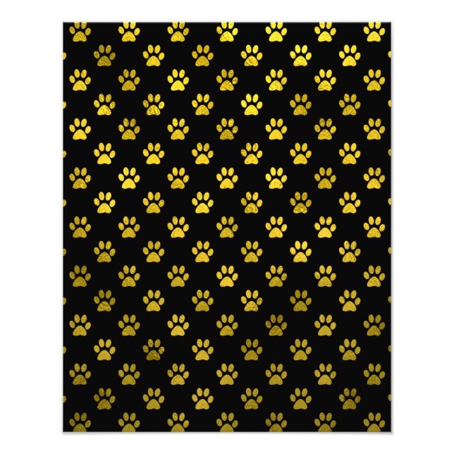 Dog Paw Print Gold Black Background Metallic Faux (Front)