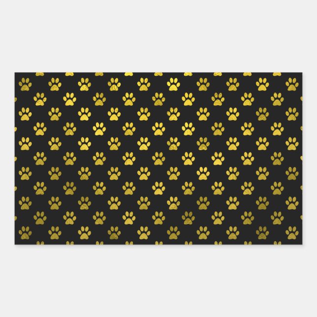 Dog Paw Print Gold Black Background Metallic Faux Sticker (Front)