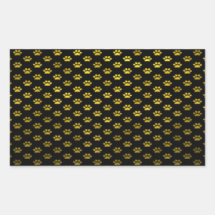 Dog Paw Print Gold Black Background Metallic Faux Sticker