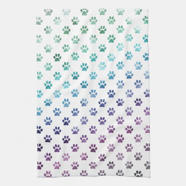Dog Paw Print Green Blue Purple Rainbow White Kitchen Towel (Vertical)