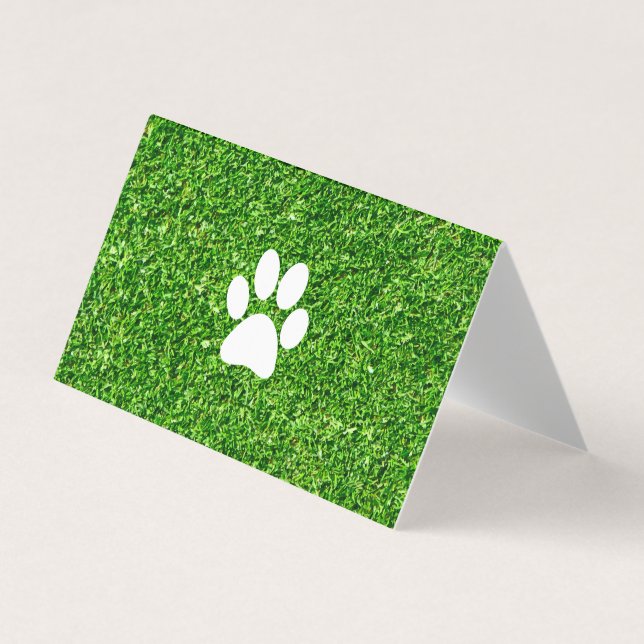 Dog Paw Print | Green Grass Background Business Card (Front)