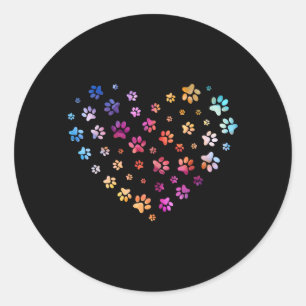 Dog Paw Print Heart Flying Paws Watercolor Rainbow Classic Round Sticker