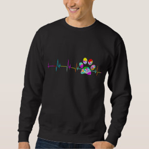 Dog Paw Print Heartbeat Women Girls Mom Love Dogs  Sweatshirt