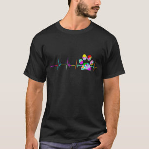 Dog Paw Print Heartbeat Women Girls Mom Love Dogs T-Shirt