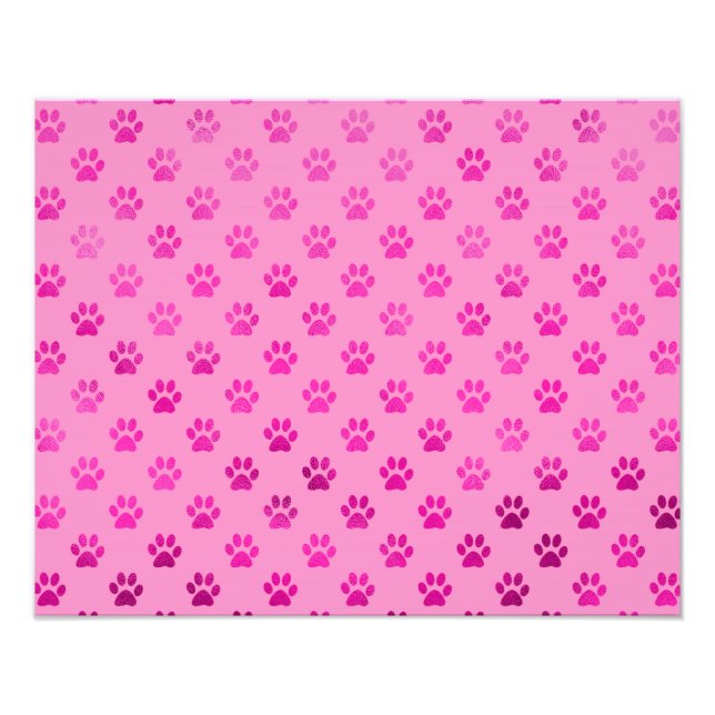 Dog Paw Print “Hot Pink” Pink Background Metallic (Front)