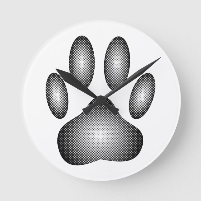 Dog Paw Print In Black and White Gradients Round Clock (Front)
