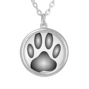 Dog Paw Print In Black and White Gradients Silver Plated Necklace