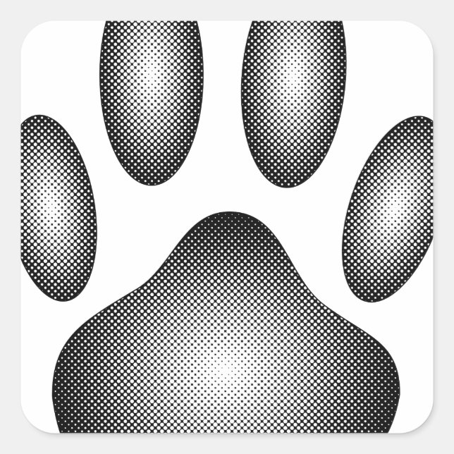 Dog Paw Print In Black and White Gradients Square Sticker (Front)
